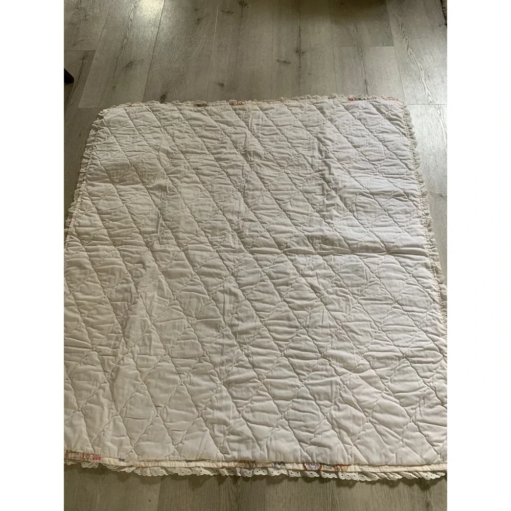Vintage Teddy Bear Toy Box Quilted Baby Blanket and Ruffled Bed Skirt Set crib